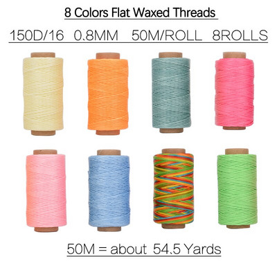 8 tk. 50 m nahast vahatatud niidi komplekt, polüesternöör, vahaga kaetud nöörid, punutud meisterdatud nahast käsitööõmblustarvikud