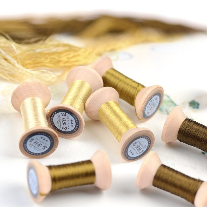 Ață de brodat realizată manual 20 de metri fiecare bobină Ață de mătase învelită linie de mătase cu flori Galben muștar