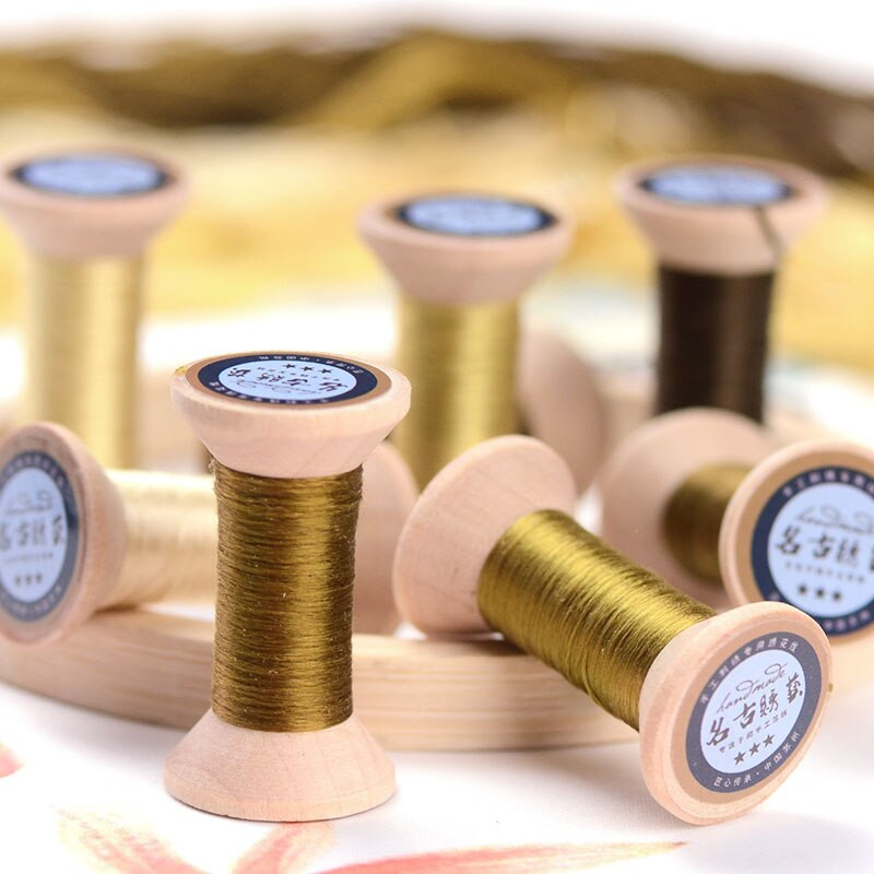 Ață de brodat realizată manual 20 de metri fiecare bobină Ață de mătase învelită linie de mătase cu flori Galben muștar