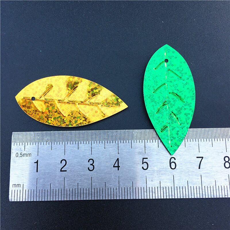 50 buc/sac 20*45mm paiete în formă de frunze mari, cu 1 orificiu și paillete din PVC, bricolaj, pânză de cusut pentru nuntă, articole de îmbrăcăminte, accesorii pentru lentejuelas