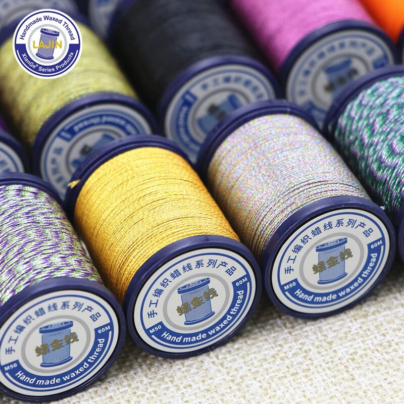 0,5 0,8 mm vaško siūlas, spalvotas auksinis apvalus rankų darbo odos poliesteris, aplinkos apsauga metalo blizgesio papuošalai