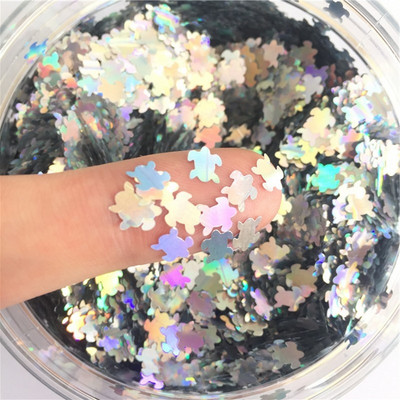 Ultrathin Sea Turtle Sequin 6mm PET Nail Glitter Paillettes Laser Silver Eo-Friendly PET Sequins Nails Art Υλικά Μανικιούρ 8g