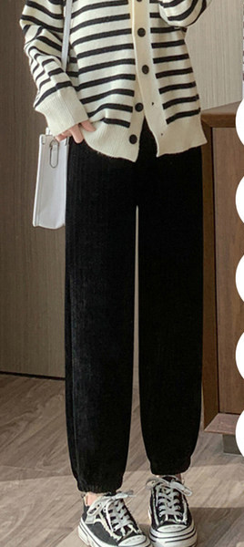 Ежедневен дамски раиран панталон в черен и бежов цвят за бременни