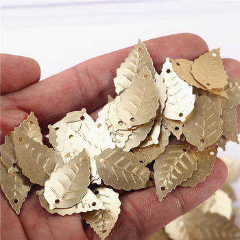 100 τμχ ματ χρυσό 13*22 χιλιοστά πούλιες σε σχήμα φύλλου με 2 τρύπες & παγιέτες που ράβουν αυτοκόλλητο γκλίτερ σε ύφασμα, αξεσουάρ γυναικείων ενδυμάτων DIY