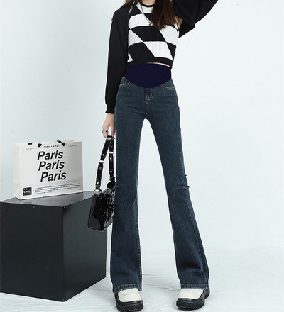 Paprasti moteriški Charleston džinsai aukštu juosmeniu