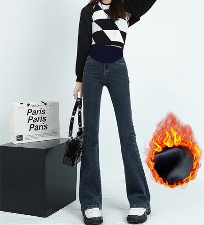 Paprasti moteriški Charleston džinsai aukštu juosmeniu