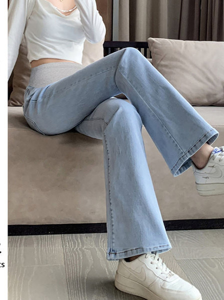 Paprasti moteriški Charleston džinsai aukštu juosmeniu