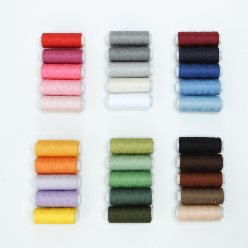 30 värvi, 200 meetrit koonuse kohta, kedratud polüesterõmblusniit 402 Vastupidav tavaline majapidamisõmbluskomplekt