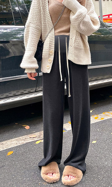 Široke hlače visokog struka s vezicama