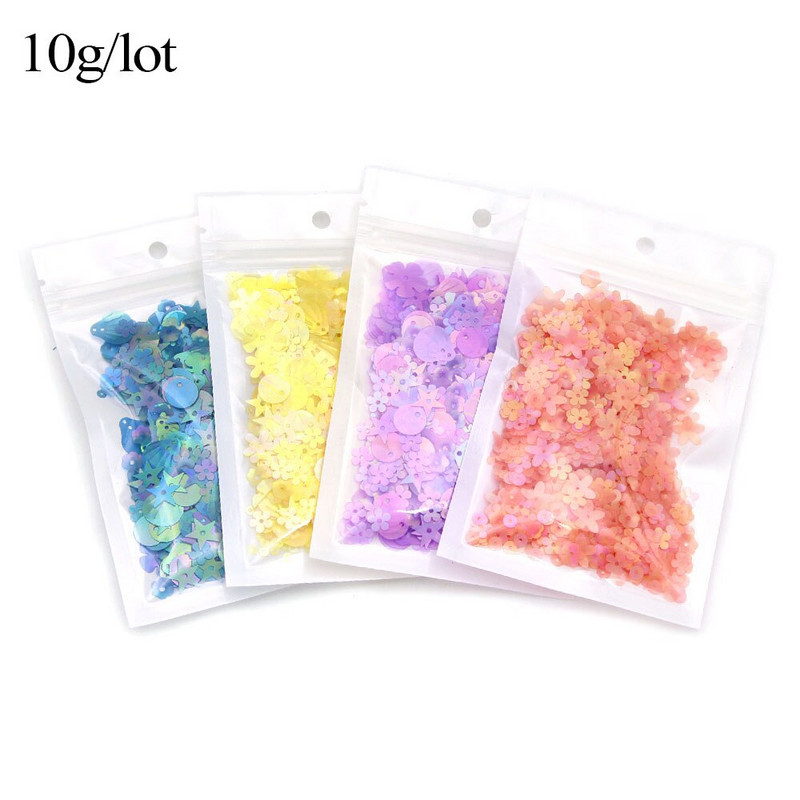10g Mix Shape Glitter πούλιες για κεντήματα DIY Ρούχα Λουλούδι/Αστέρι/Στρογγυλά/Κοχύλι Πιλέτες Μανικιούρ Νυχιών Διακόσμηση Ραπτικής Χειροτεχνίας
