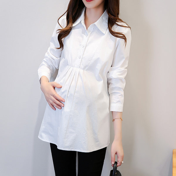 Casual γυναικείο κλασικό πουκάμισο εγκυμοσύνης με γιακά