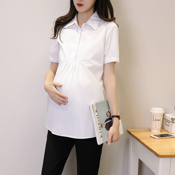 Casual γυναικείο κλασικό πουκάμισο εγκυμοσύνης με γιακά