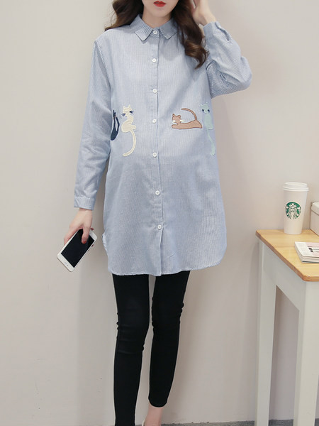 Naiste klassikaline kaelusega triibuline rasedate särk