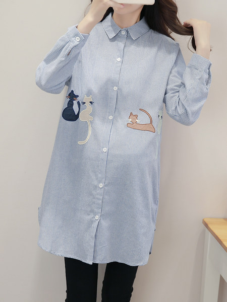 Naiste klassikaline kaelusega triibuline rasedate särk