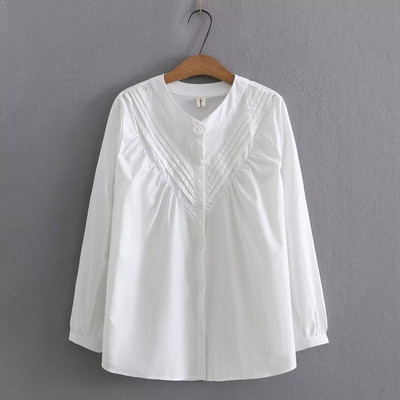 Дамска ежедневна риза- с копчета и овално деколте