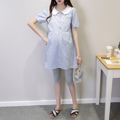 Uue mudeli lühikeste ja pikkade varrukatega laia mustriga rasedate särk