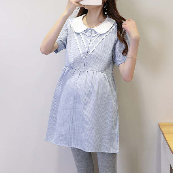 Uue mudeli lühikeste ja pikkade varrukatega laia mustriga rasedate särk