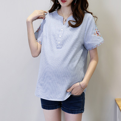 Μόδα γυναικείο πουκάμισο εγκυμοσύνης με κέντημα