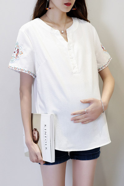 Μόδα γυναικείο πουκάμισο εγκυμοσύνης με κέντημα