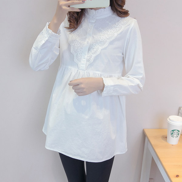 Γυναικείο πουκάμισο για εγκύους με δαντέλα και κουμπιά