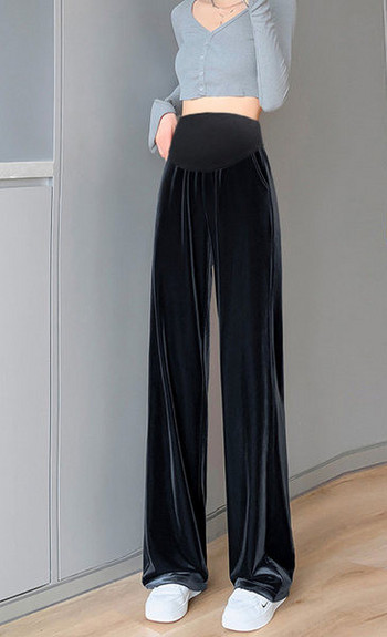 Дамски кадифен панталон с висока талия за бременни