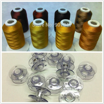 Simthread Brown Series Polyester Computer Embroidery Thread 500m*8 +12PCS Πλαστικές θήκες για άδειες μπομπίνες Μέγεθος A γαλάζιο