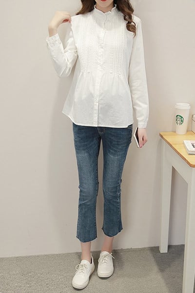 Moodne madala kraega naiste särk valget värvi