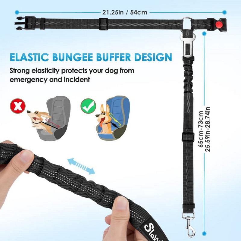 Koera turvavöö, lemmikloomaauto turvavöö peatoe tugi Reguleeritav kutsika turvavöö Peegeldav elastne Bungee Connect koerarakmed