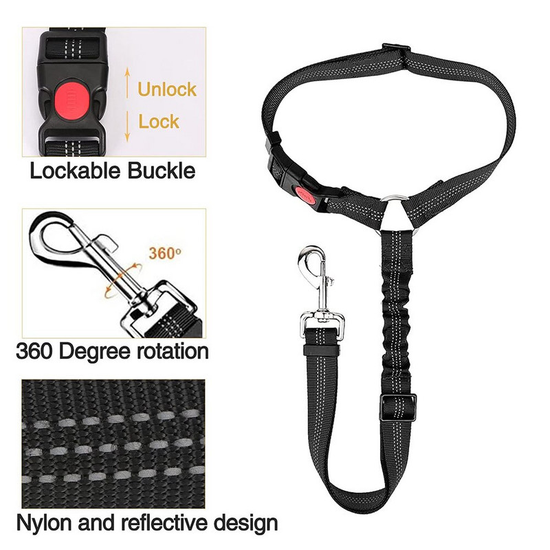 Sigurnosni pojas za pse Podesivi Sigurnosni pojasevi za štene za kućne ljubimce Reflektirajući elastični bungee za povezivanje s pojasom za pse u vozilu Svakodnevna upotreba