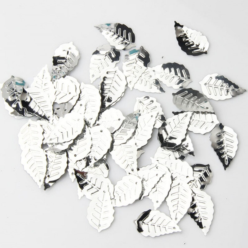 65 τμχ/Παρτίδα Πράσινες πούλιες Σχήμα γκλίτερ Παγιέτες φύλλων 14x25 χιλιοστών Παγιέτες φύλλων Κομφετί Ράψιμο Diy ένδυμα lentejuela paillettes SE7