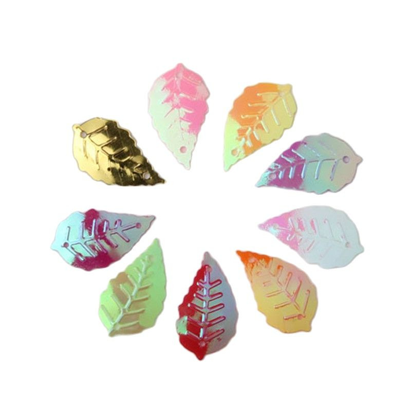 65 τμχ/Παρτίδα Πράσινες πούλιες Σχήμα γκλίτερ Παγιέτες φύλλων 14x25 χιλιοστών Παγιέτες φύλλων Κομφετί Ράψιμο Diy ένδυμα lentejuela paillettes SE7