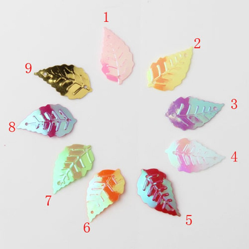 65 τμχ/Παρτίδα Πράσινες πούλιες Σχήμα γκλίτερ Παγιέτες φύλλων 14x25 χιλιοστών Παγιέτες φύλλων Κομφετί Ράψιμο Diy ένδυμα lentejuela paillettes SE7