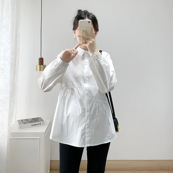 Модерна риза за бременни с дълъг ръкав и класическа яка 