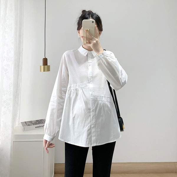 Moekas pikkade varrukatega ja klassikalise kraega rasedate särk