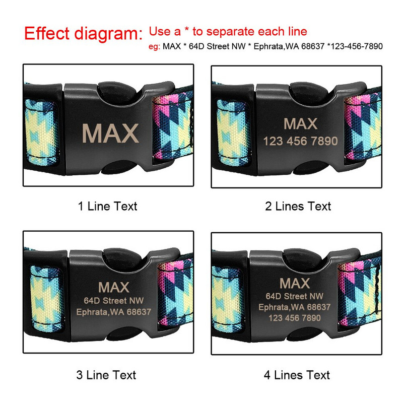 Isikupärastatud jalutusrihmaga koera kaelarihm nailonist kohandatud lemmiklooma ID kaelarihmad, värvilised trükitud koerte jalutusrihm väikestele keskmistele suurtele koertele