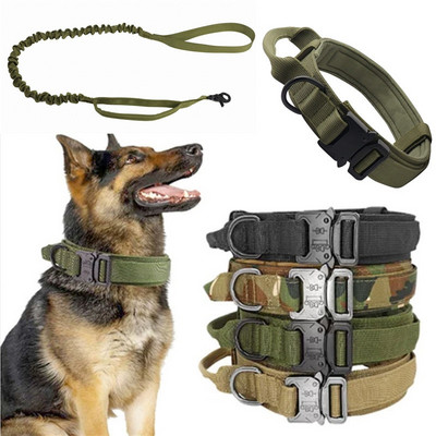 Tartós taktikai kutyanyakörv póráz készlet Állítható katonai kisállat nyakörv Perro közepes méretű kutya németjuhász kiképző kiegészítők