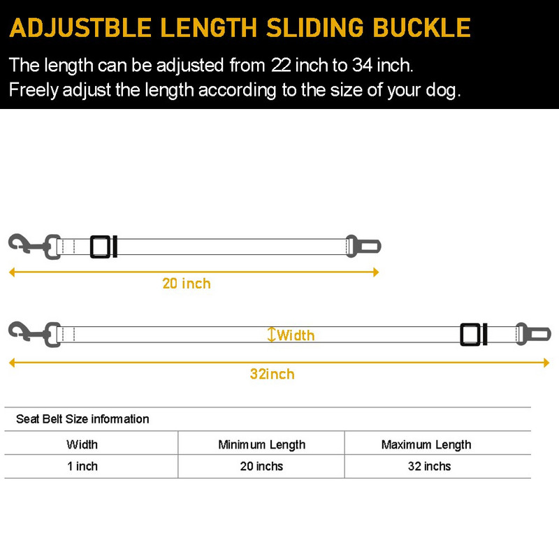 Ζώνη ασφαλείας DWOOFG Dog, Dog Seatbelt Tether, Ρυθμιζόμενη ζώνη ασφαλείας αυτοκινήτου για σκύλους, ζώνες ασφαλείας κατοικίδιων για αυτοκίνητο. Ζώνη ασφαλείας σκύλου για σκύλους B0929