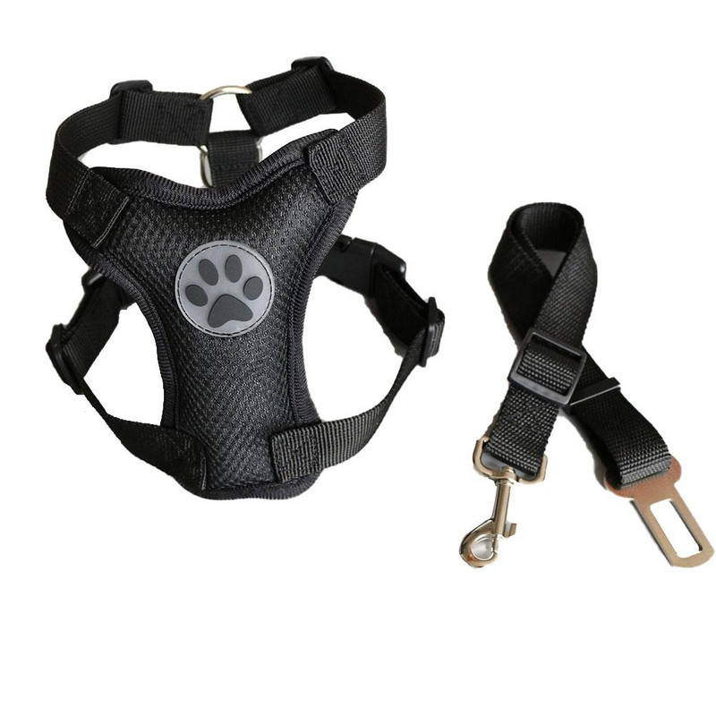 Koera turvavesti rakmed koos vööga Reguleeritav koeraauto hingav võrkrakmed Turvavöö Sõiduki ühendusrihm lemmikloomakoerale