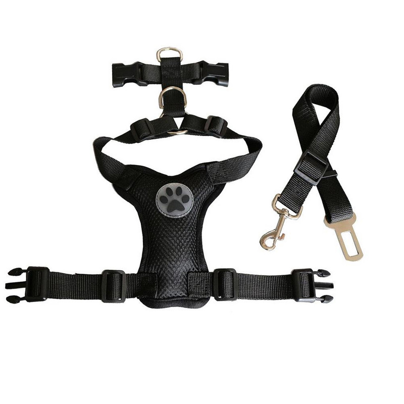 Koera turvavesti rakmed koos vööga Reguleeritav koeraauto hingav võrkrakmed Turvavöö Sõiduki ühendusrihm lemmikloomakoerale