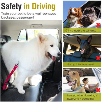 Ζώνη ασφαλείας αυτοκινήτου Dog Universal, Ζώνη ασφαλείας για σκύλους με ρυθμιζόμενη μαλακή ζώνη πρόσδεσης Ζώνη ασφαλείας Universal Fit, ανθεκτική στην τριβή