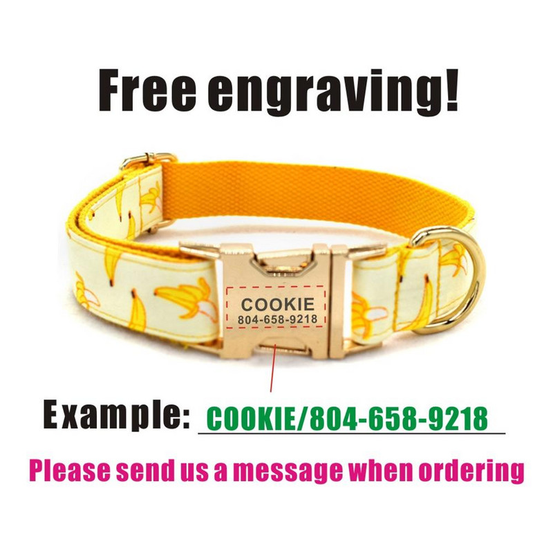 Personalizirana banana ogrlica za kućne ljubimce Puppy Cat ID oznaka Podesivo prilagođeno ime Pozlaćena kopča Narančasta Osnovna ogrlica za pse Set uzica