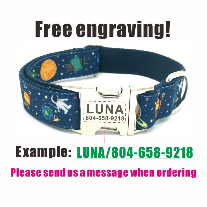 Personalizirana ogrlica za kućne ljubimce Svemirska raketa Izdržljiva prilagođena identifikacijska oznaka s imenom šteneta Podesivi Monster Alien Basic Ogrlice za pse Set uzica