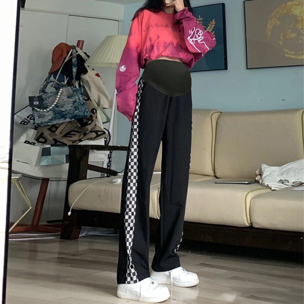 Ženske hlače za trudnice s visokim strukom, rubom i džepom