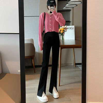 Dámske tehotenské nohavice s vysokým pásom a rozparkom