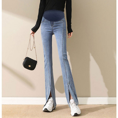 Dámske tehotenské nohavice s vysokým pásom a rozparkom