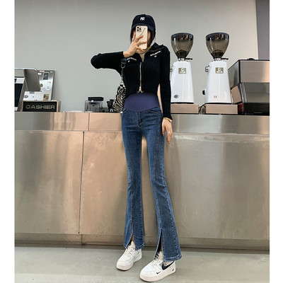 Dámske tehotenské nohavice s vysokým pásom a rozparkom