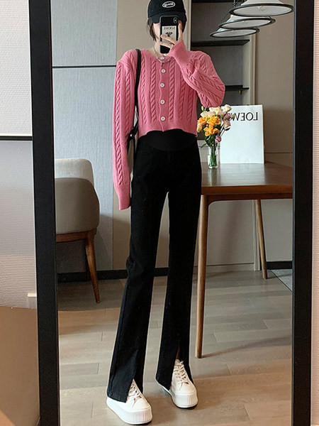 Dámske tehotenské nohavice s vysokým pásom a rozparkom