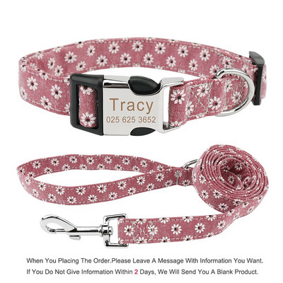 Guler de câine gravat Boemia, lesă personalizată pentru cățeluș, pisică, placă de identificare personalizată, set de lesă pentru zgarda pentru animale de companie