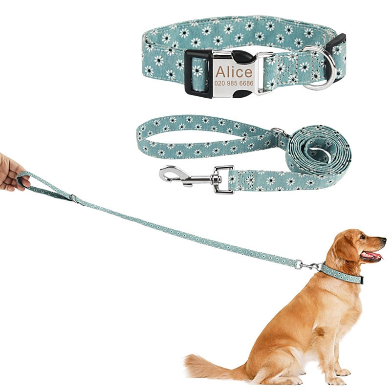 Guler de câine gravat Boemia, lesă personalizată pentru cățeluș, pisică, placă de identificare personalizată, set de lesă pentru zgarda pentru animale de companie