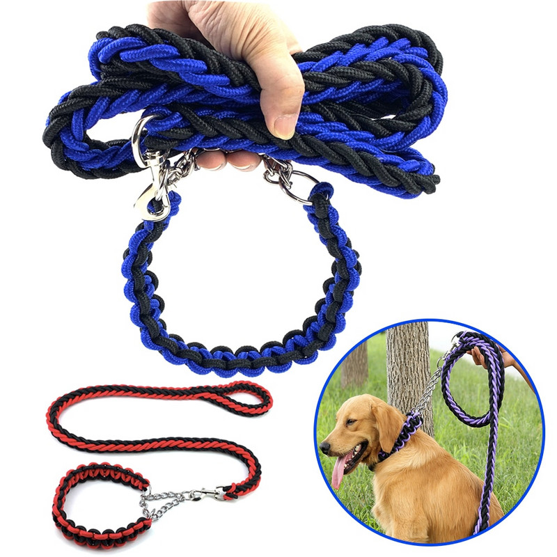 Set guler și lesă pentru câini împletite din nailon Coarda de tracțiune pentru lesă pentru câini mici, mijlocii mari, chien, pitbull, bull terrier, accesorii pentru animale de companie
